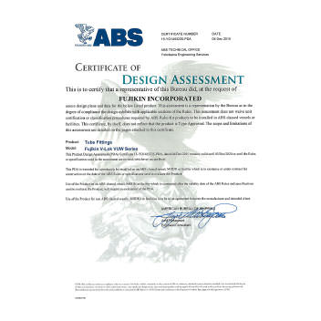 Fujikin acquires type certification for V-Lok by ABS (American Bureau of Shipping).