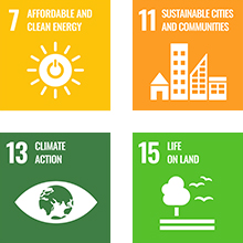 sdgs 7:エネルギーをみんなにそしてクリーンに 11:住み続けられるまちづくりを　13:気候変動に具体的な対策を　15:陸の豊かさも守ろう
