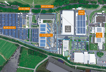 Overhead view of the Tsukuba Advanced Research Center showing the location of solar panels.