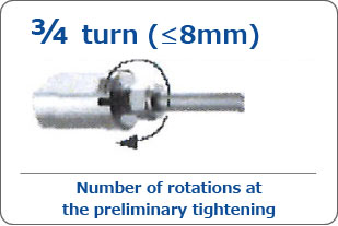 3/4 rotation (≤8mm), 1/2 rotation (≥10mm) for the preliminary tightening