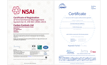 I.S. EN ISO14001認証工場(適用範囲:カーテンコントロール社)
